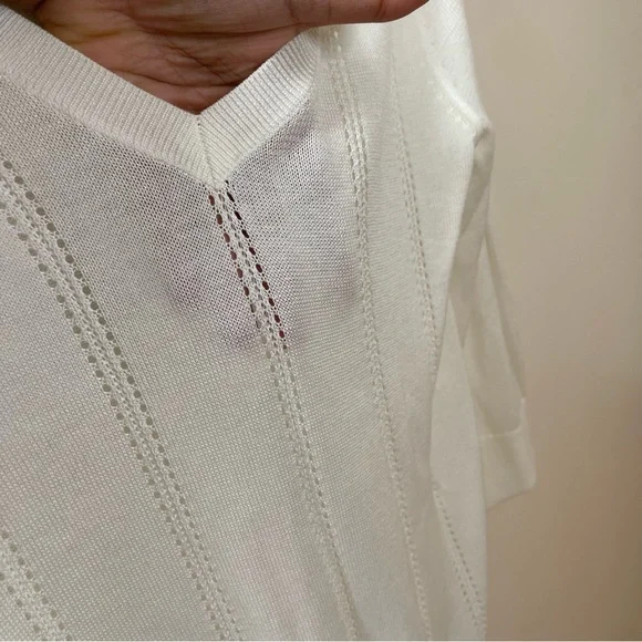 NWOT Banana Republic Sweater with crochet pattern size XS white 3/4 sleeves - Picture 4 of 5